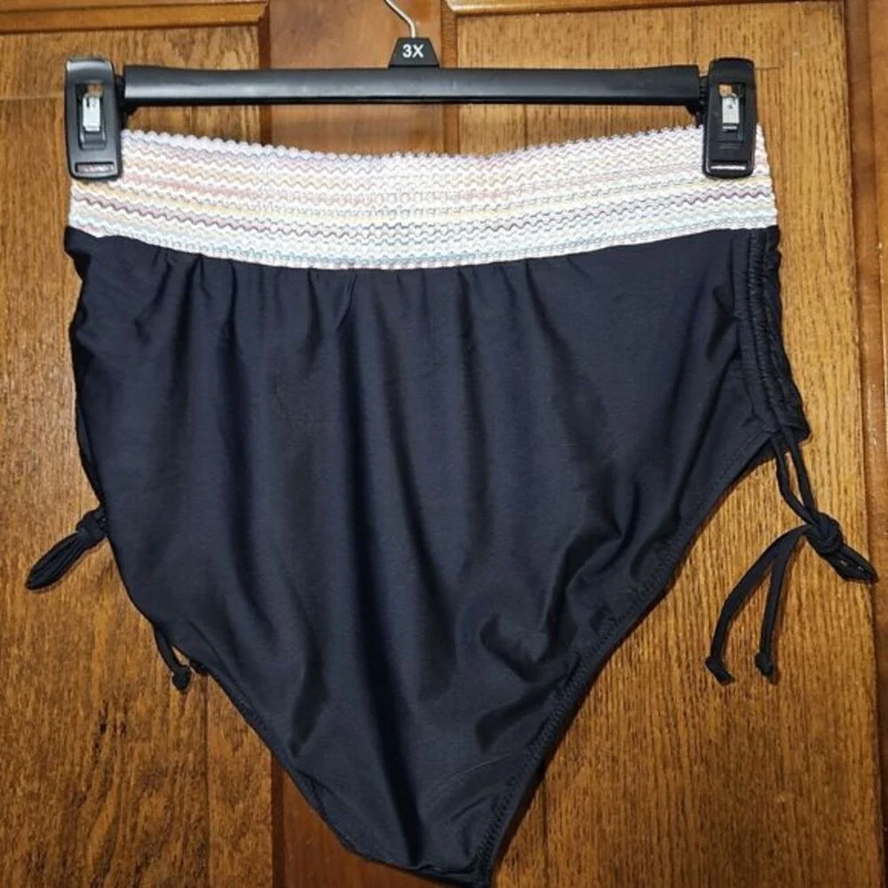 Zuvebamyo XL Black High Waisted Bikini Set Color Block Tummy Control NEW